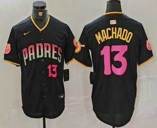 Mens San Diego Padres #13 Manny Machado Number Black 20th Anniversary Cool Base Stitched Jersey->san diego padres->MLB Jersey